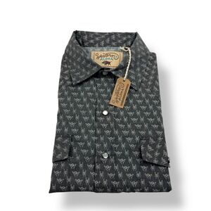 Western Aloha Men's Short Sleeve Button Up Shirt Gray Hang Loose Print Size S